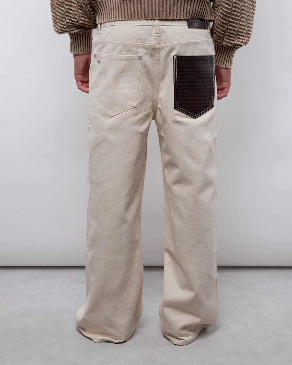 ECRU LEATHER POCKET JEANS