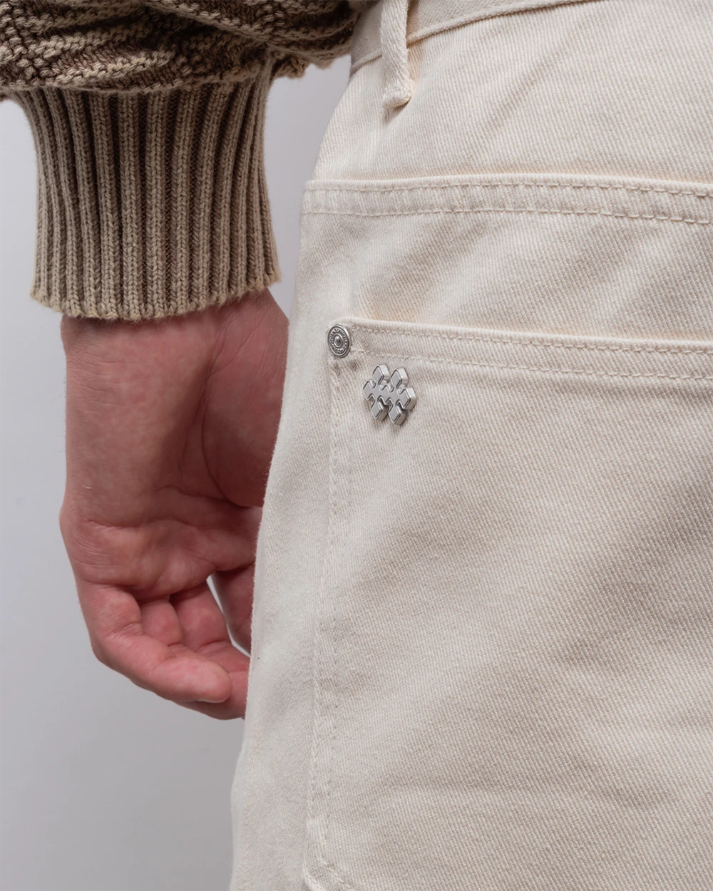 ECRU LEATHER POCKET JEANS