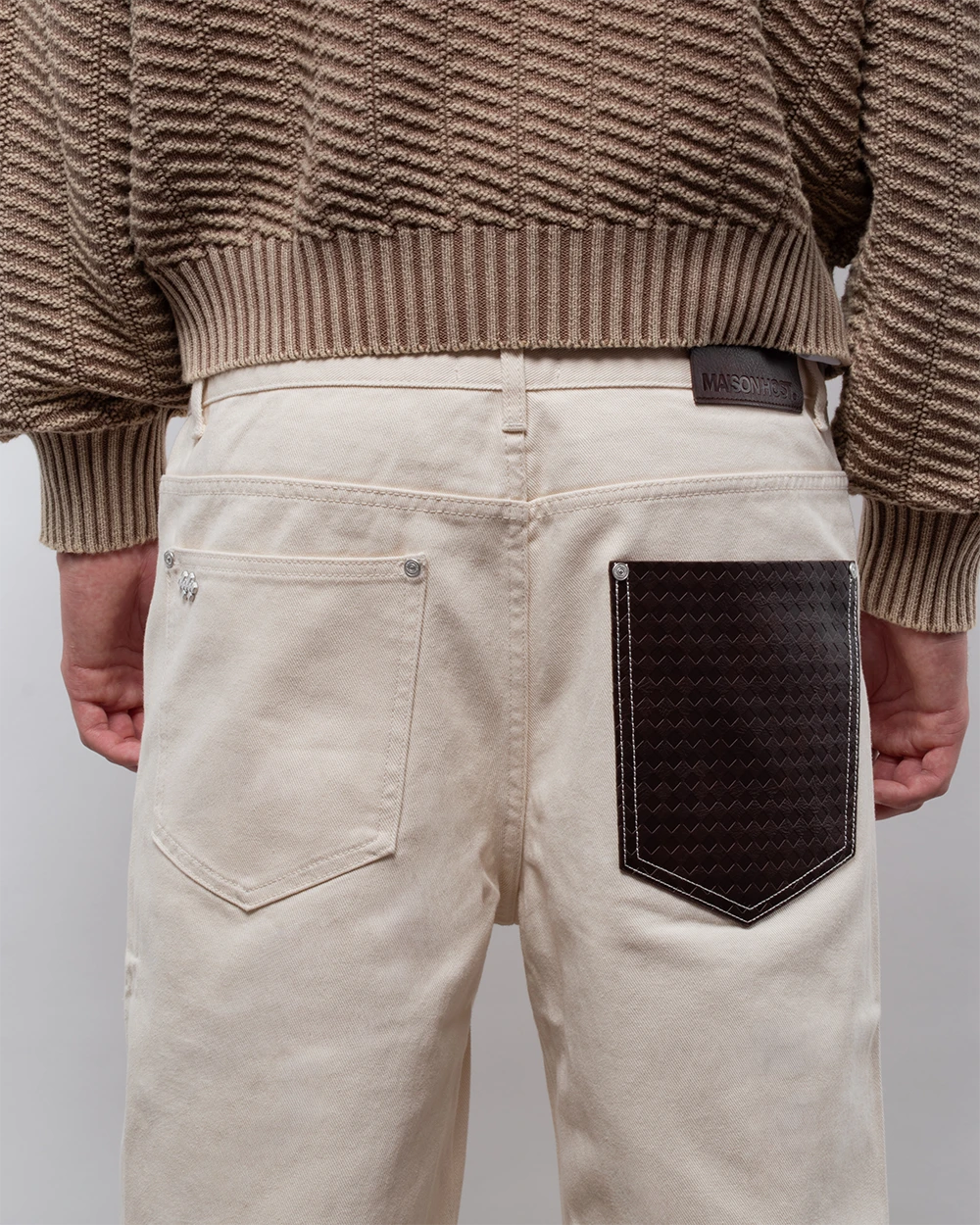 ECRU LEATHER POCKET JEANS