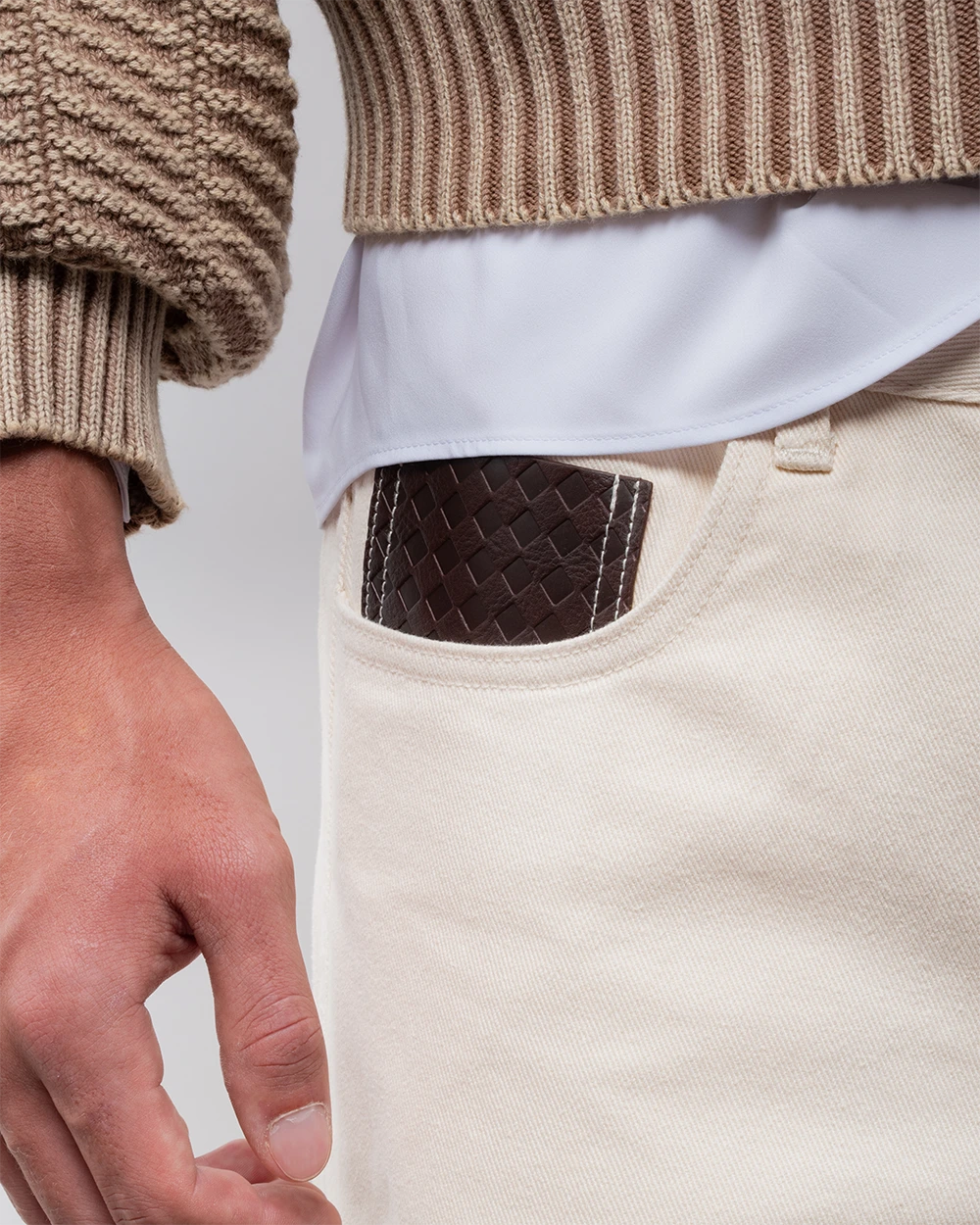 ECRU LEATHER POCKET JEANS