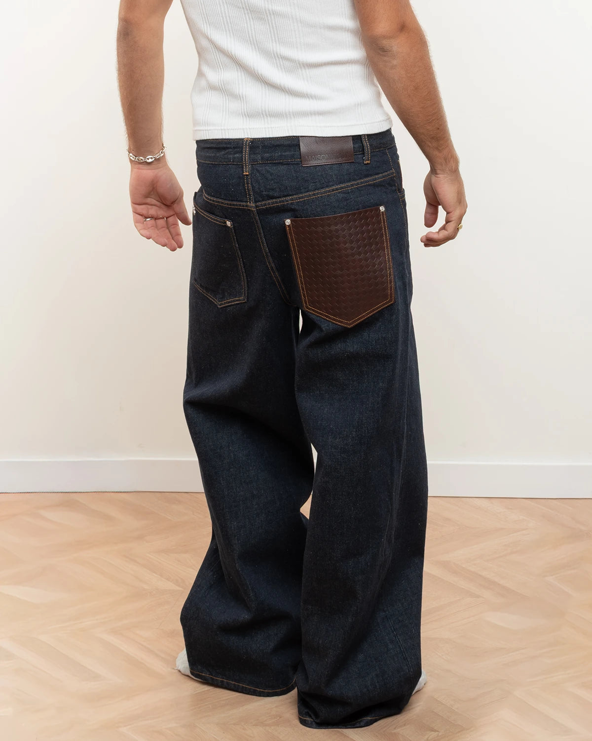 RAW LEATHER POCKET JEANS