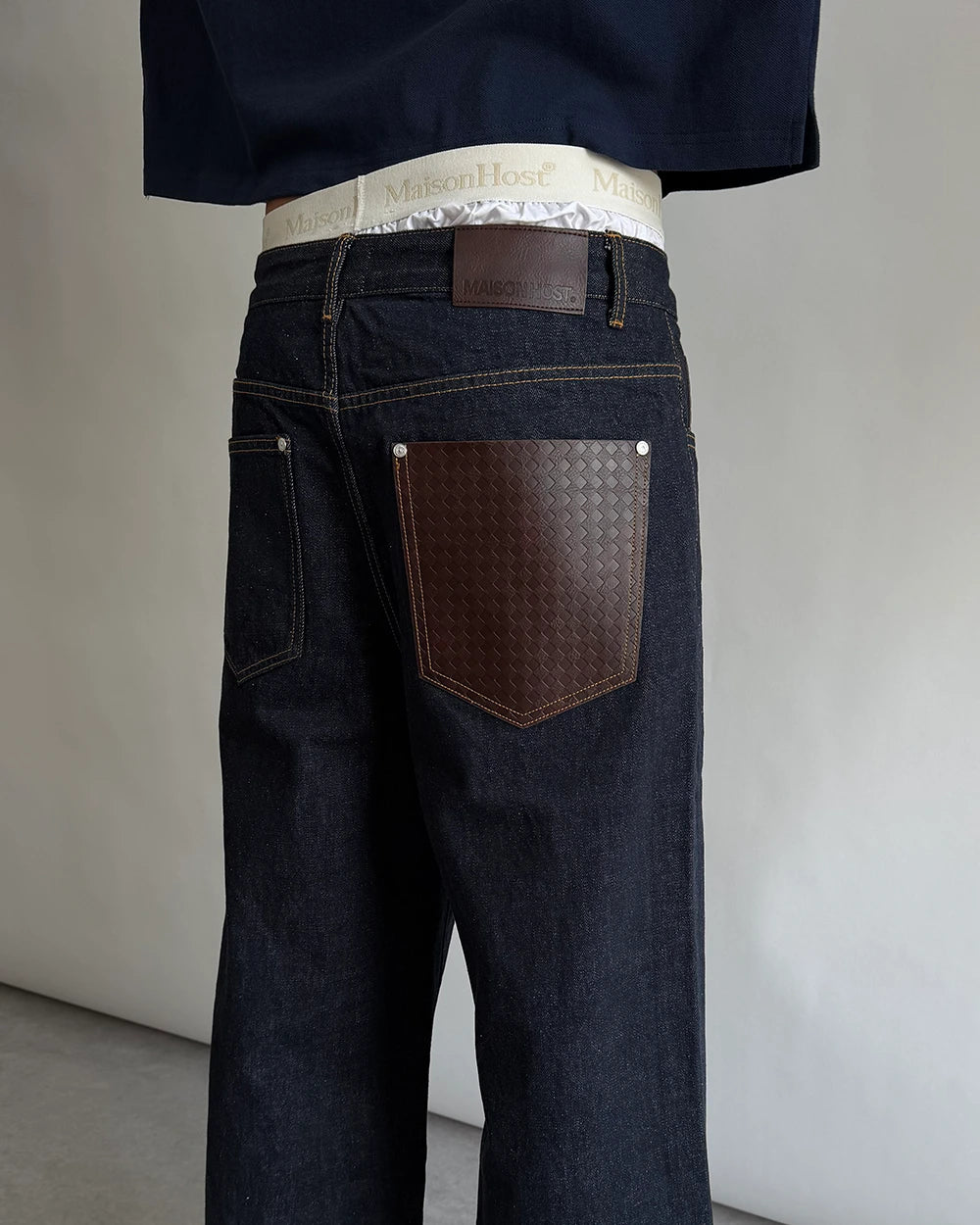 RAW LEATHER POCKET JEANS
