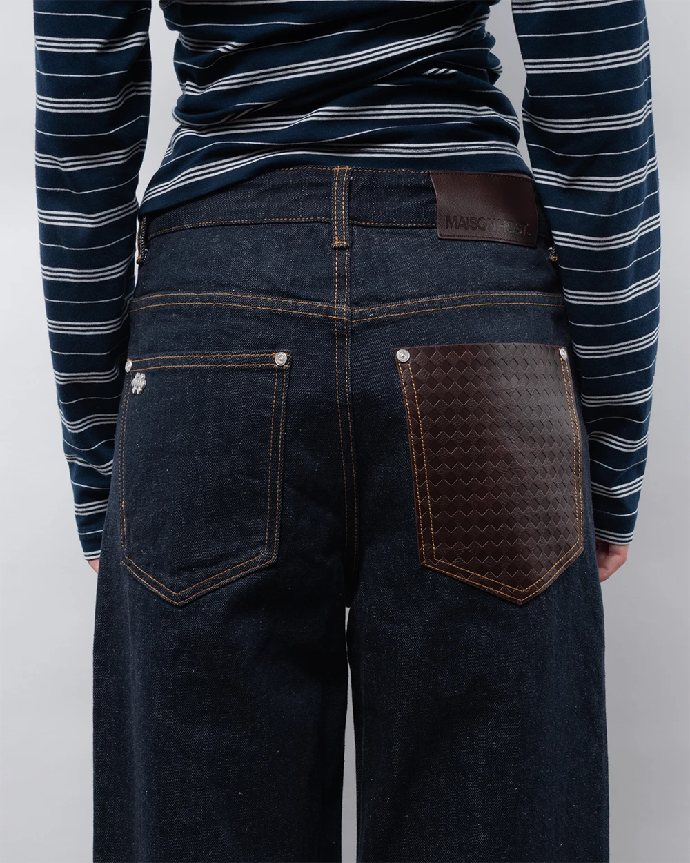 RAW LEATHER POCKET JEANS