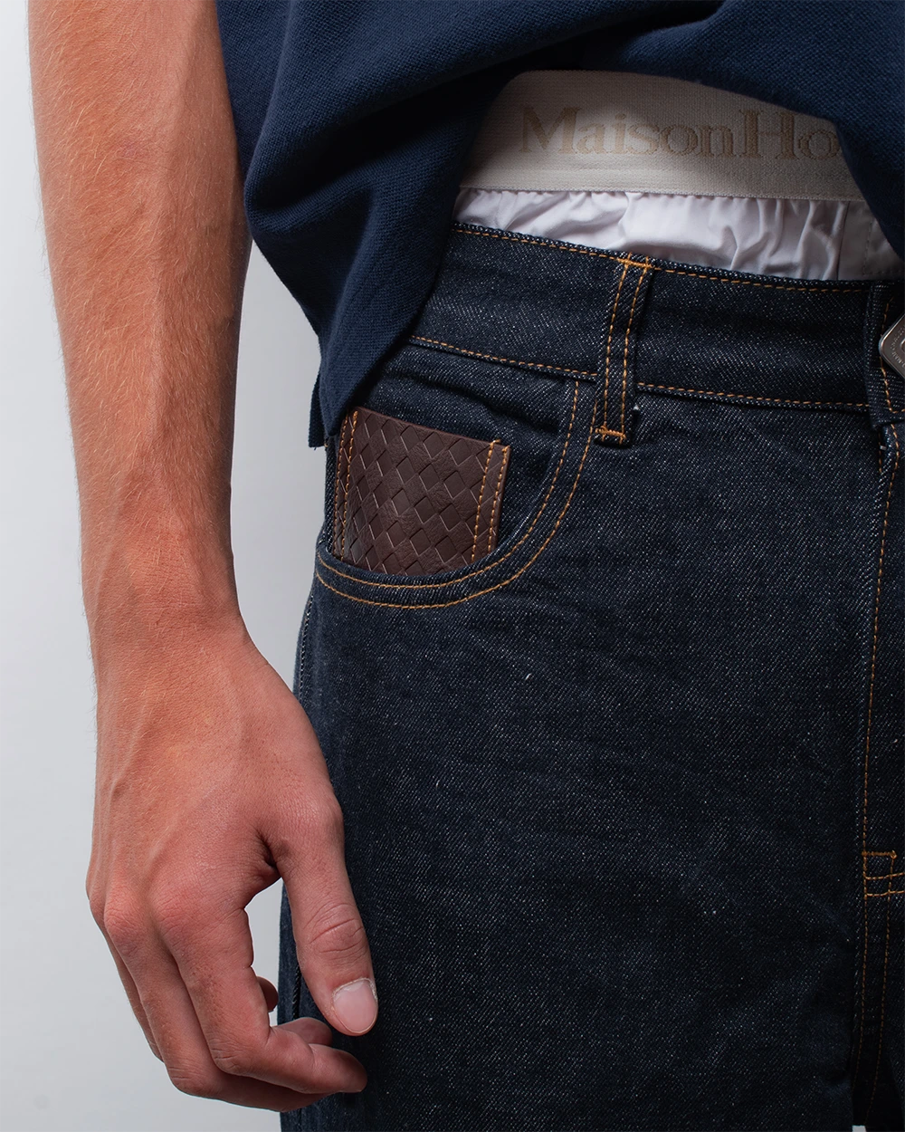 RAW LEATHER POCKET JEANS