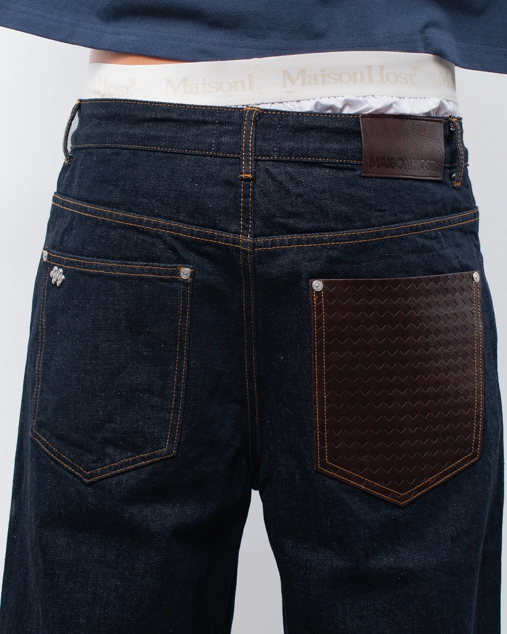 RAW LEATHER POCKET JEANS