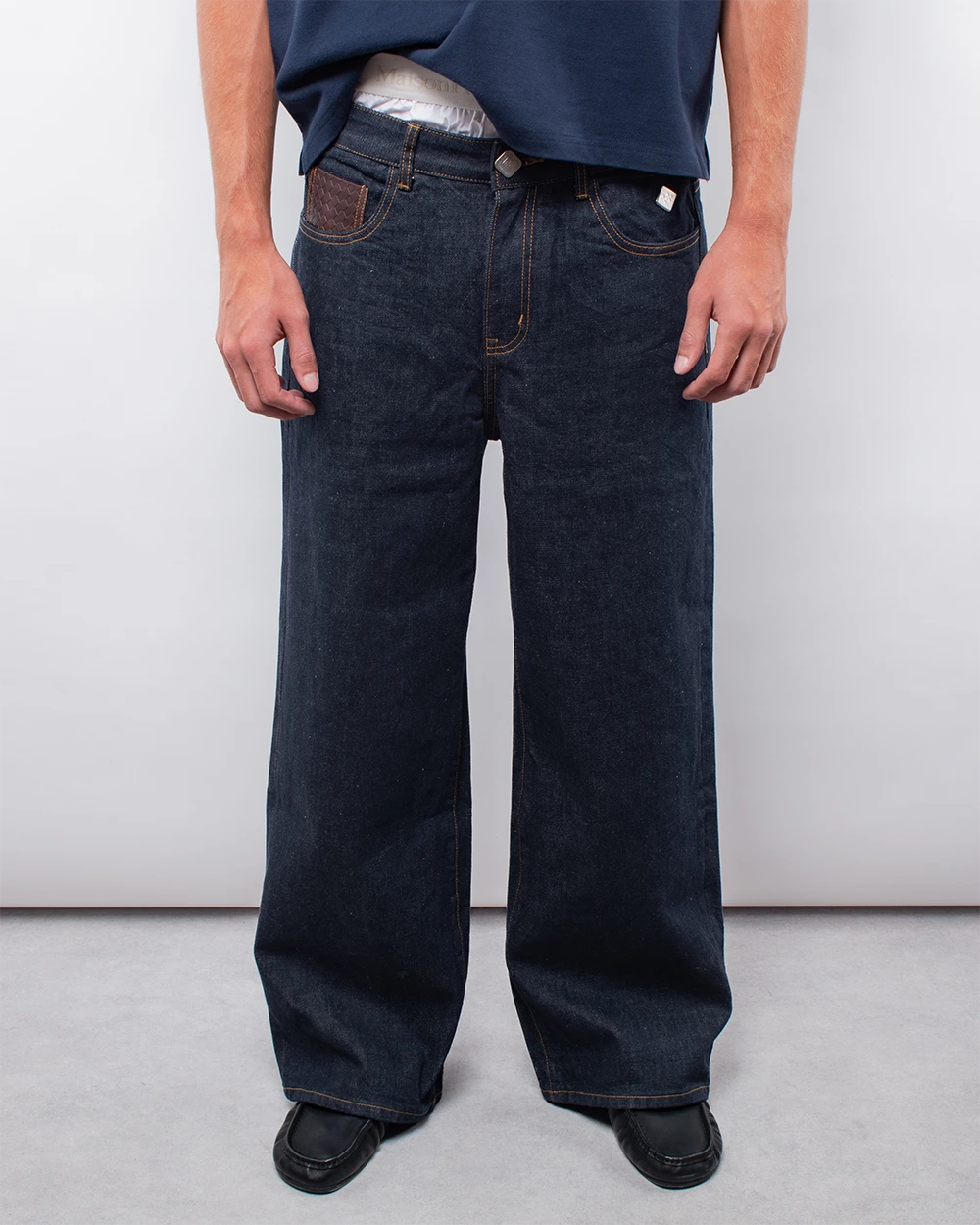 RAW LEATHER POCKET JEANS