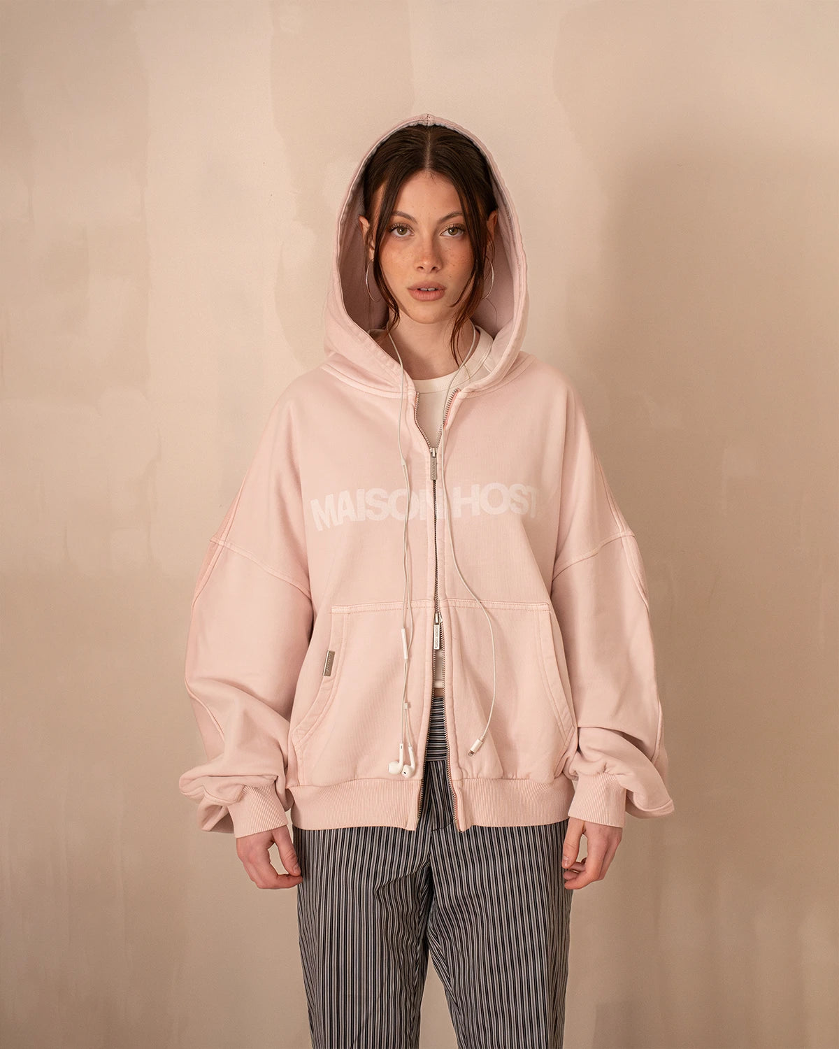 SUDADERA CON CAPUCHA CON CREMALLERA ERODE WAVE ROSA