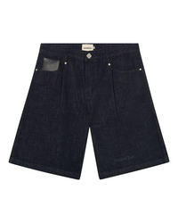 RAW DENIM PLEATED SHORTS