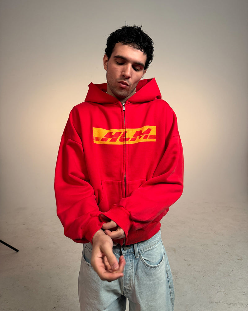 DELIVERY RED ZIPPED HOODIE