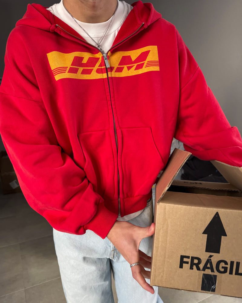 DELIVERY RED ZIPPED HOODIE