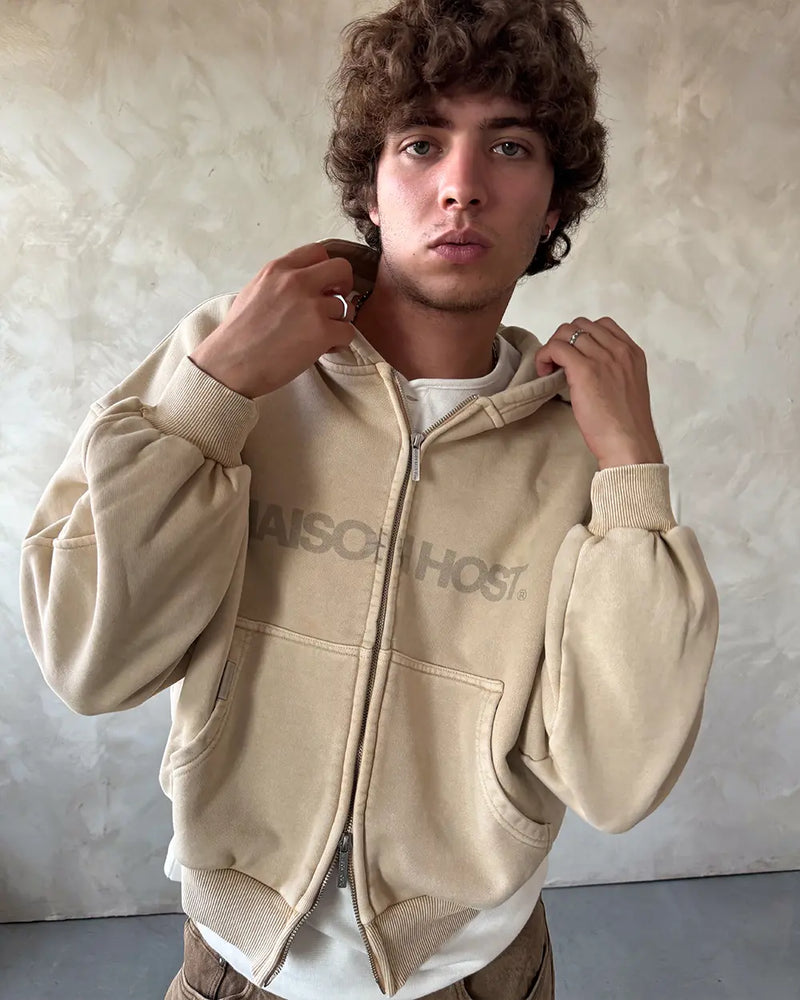 ERODE WAVE ZIPPED HOODIE SAND