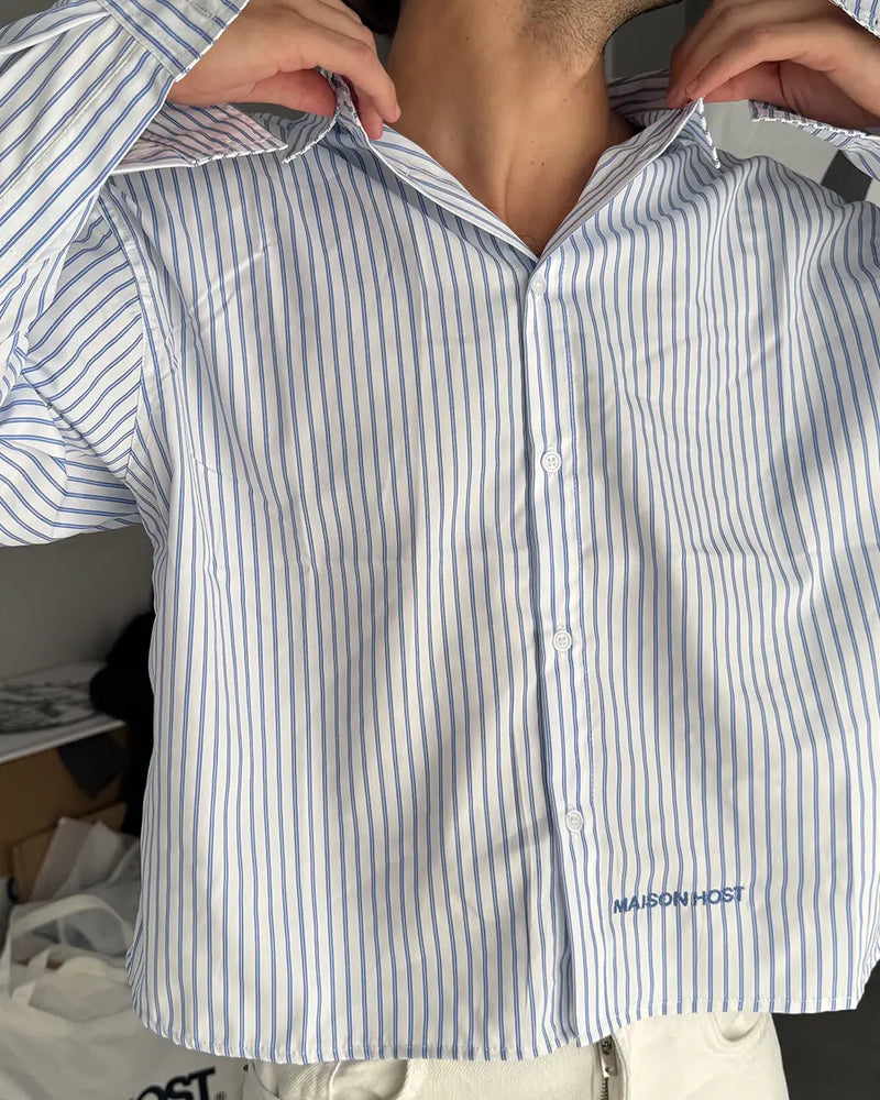 BLUE STRIPED SEAMED SHIRT