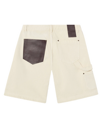 LEATHER POCKET ECRU SHORTS