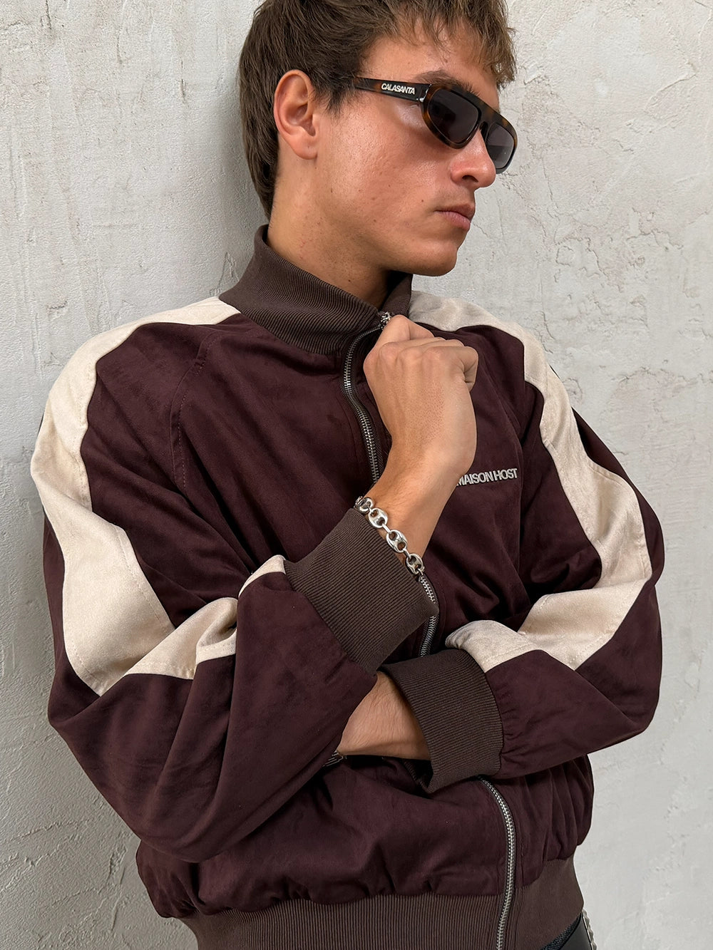SUEDE TRACK JACKET BEAN