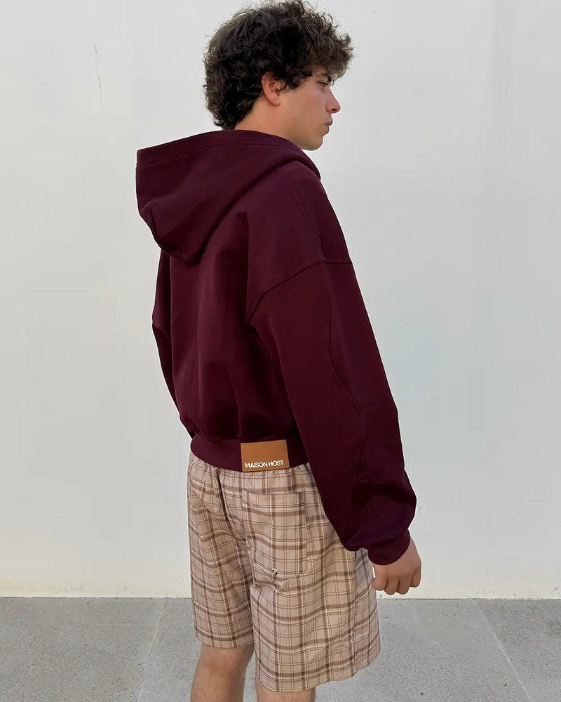 HOMERUN BURGUNDY ZIPPED HOODIE