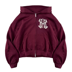 HOMERUN BURGUNDY ZIPPED HOODIE