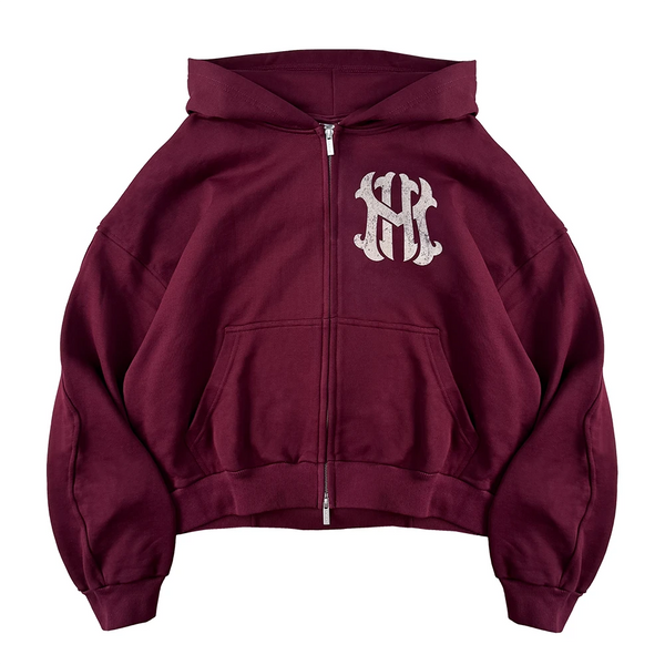 HOMERUN BURGUNDY ZIPPED HOODIE
