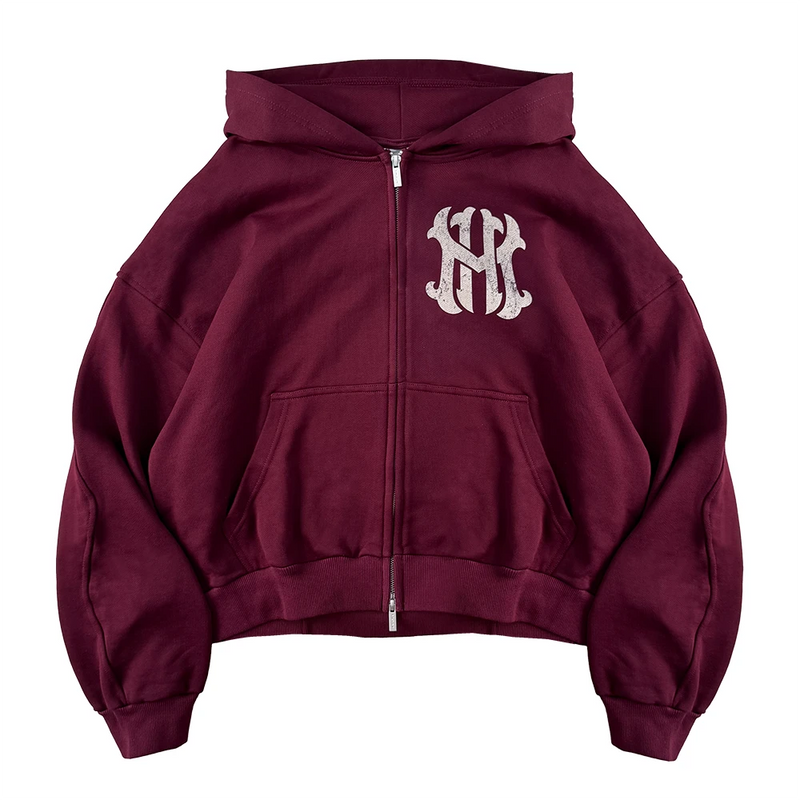 HOMERUN BURGUNDY ZIPPED HOODIE