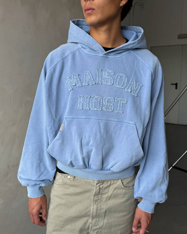 APPLIQUÉ DYED HOODIE BLUE