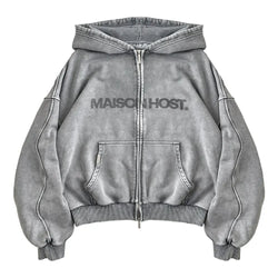 ERODE WAVE ZIPPED HOODIE GREY