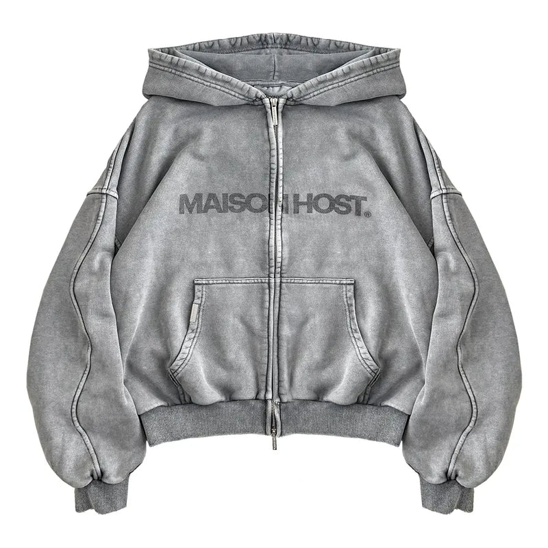 ERODE WAVE ZIPPED HOODIE GREY